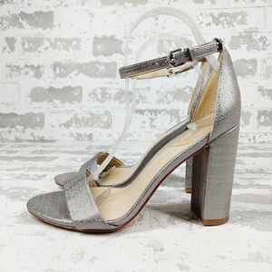 NEW Sam Edelman Yaro Gray Silver Leather Ankle Strap Heeled Sandals M780